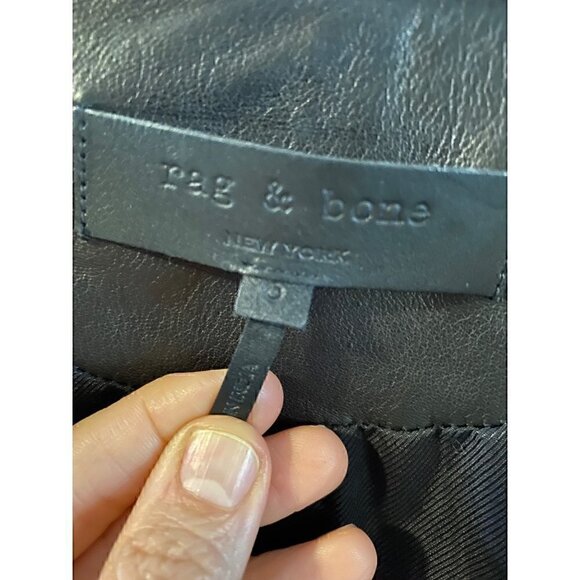 rag & bone harrison moto lamb leather jacket size 0 black zip ribbed knit panel - Picture 8 of 13